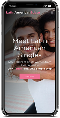 Image of an iphone showing the LatinAmerican2Date homepage